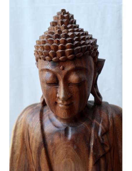 Buddha in legno di suar o noce indiano scultura color naturale