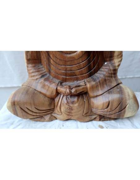 Buddha in legno di suar o noce indiano scultura color naturale