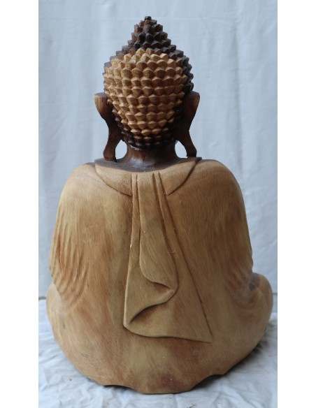 Buddha in legno di suar o noce indiano scultura color naturale