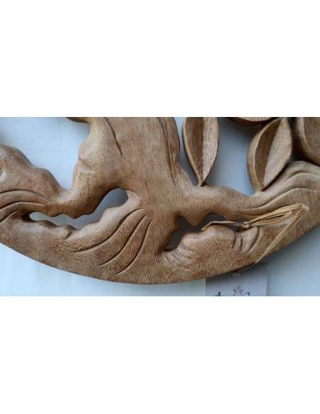 Pannello quadro albero della vita legno suar massello traforato a mano diametro cm 40 naturale olivo