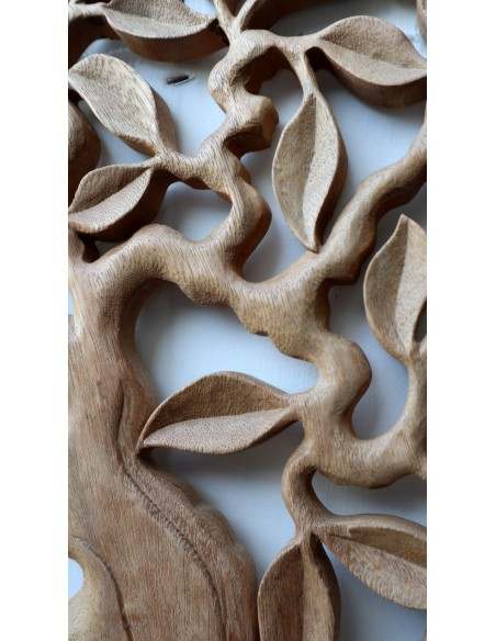 Pannello quadro albero della vita legno suar massello traforato a mano diametro cm 40 naturale olivo