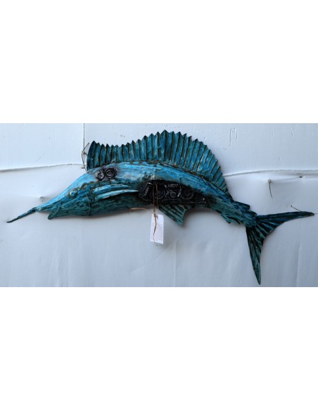 Pannello marino in metallo pesce Marlin creato e colorato mano con ingranaggi