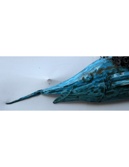 Pannello marino in metallo pesce Marlin creato e colorato mano con ingranaggi