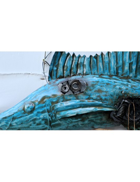 Pannello marino in metallo pesce Marlin creato e colorato mano con ingranaggi