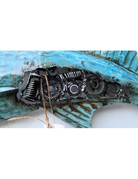 Pannello marino in metallo pesce Marlin creato e colorato mano con ingranaggi