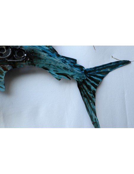 Pannello marino in metallo pesce Marlin creato e colorato mano con ingranaggi