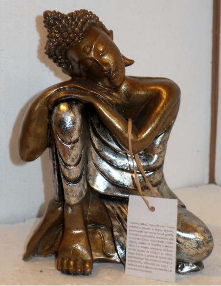 Buddha relax in resina veste color argento realizzato a mano cm 21x12x27 h sx