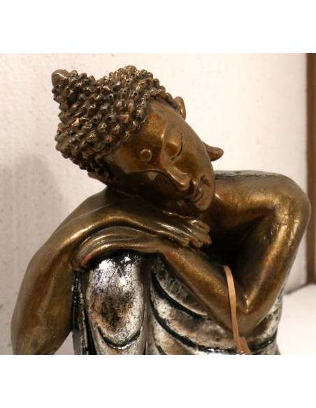 Buddha relax in resina veste color argento realizzato a mano cm 21x12x27 h sx