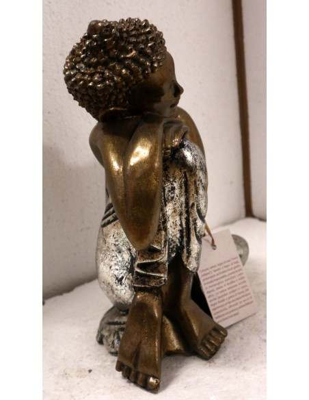 Buddha relax in resina veste color argento realizzato a mano cm 21x12x27 h sx
