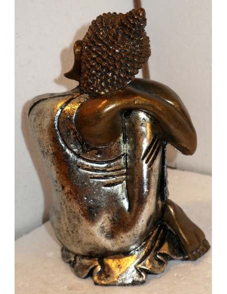 Buddha relax in resina veste color argento realizzato a mano cm 21x12x27 h sx