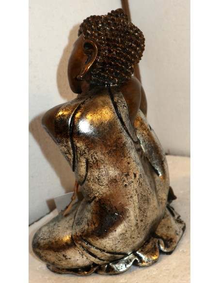 Buddha relax in resina veste color argento realizzato a mano cm 21x12x27 h sx