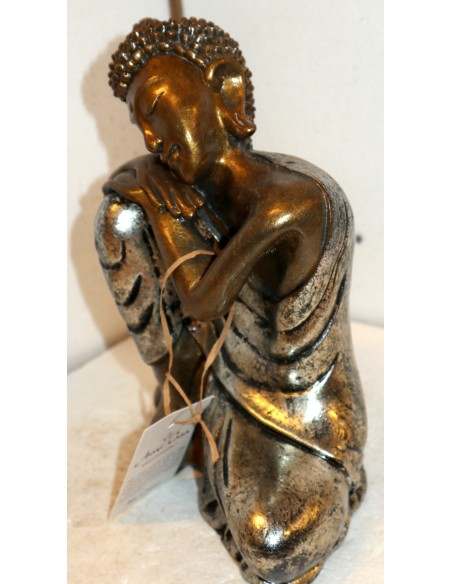 Buddha relax in resina veste color argento realizzato a mano cm 21x12x27 h sx