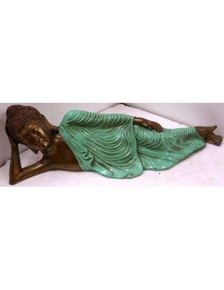 Buddha sdraiato in resina veste color turchese realizzato a mano cm 58x15x17h