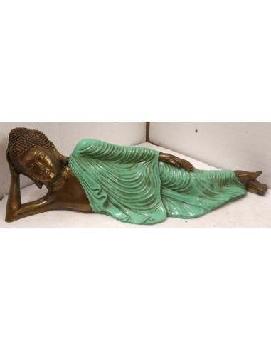 Buddha sdraiato in resina veste color turchese...