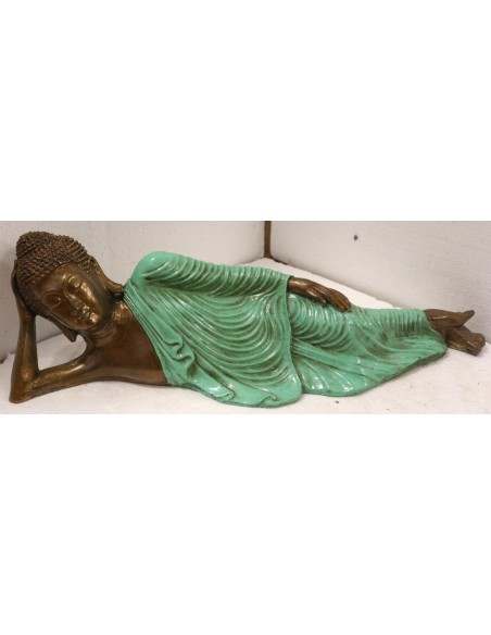 Buddha sdraiato in resina veste color turchese realizzato a mano cm 58x15x17h