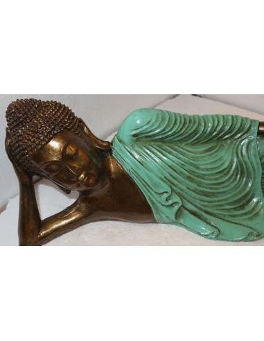 Buddha sdraiato in resina veste color turchese...