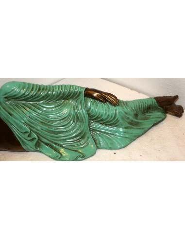 Buddha sdraiato in resina veste color turchese...