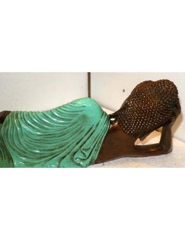 Buddha sdraiato in resina veste color turchese...