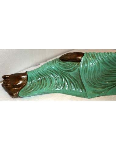 Buddha sdraiato in resina veste color turchese...