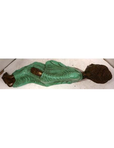 Buddha sdraiato in resina veste color turchese realizzato a mano cm 58x15x17h