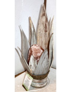 Lampada di sale Ninfea con Foglie di Cocco bianche...