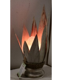 Lampada di sale Ninfea con Foglie di Cocco bianche... 2