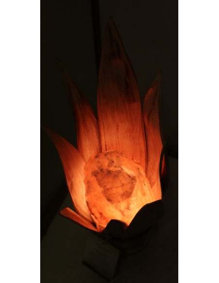 Lampada di sale Ninfea con Foglie di Cocco bianche decapate CM H40X30X20 lampada di sale