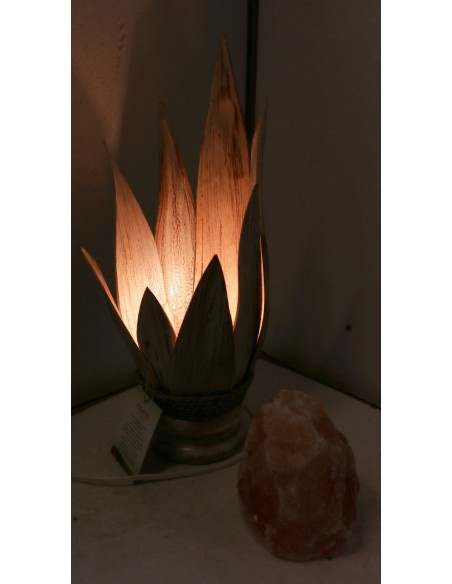 Lampada di sale Ninfea con Foglie di Cocco bianche decapate CM H40X30X20 lampada di sale