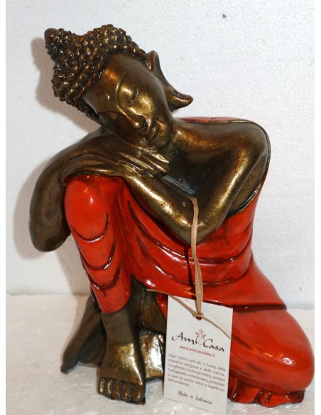 Buddha relax in resina veste color arancio realizzato a mano cm 21x12x27 h sx