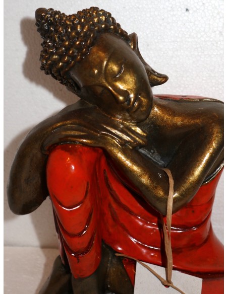 Buddha relax in resina veste color arancio realizzato a mano cm 21x12x27 h sx