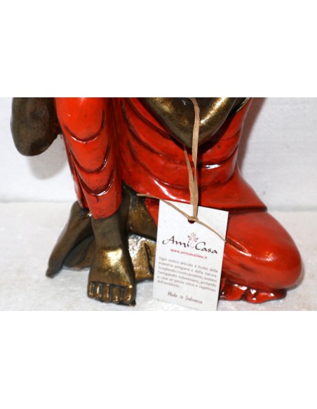 Buddha relax in resina veste color arancio realizzato a mano cm 21x12x27 h sx