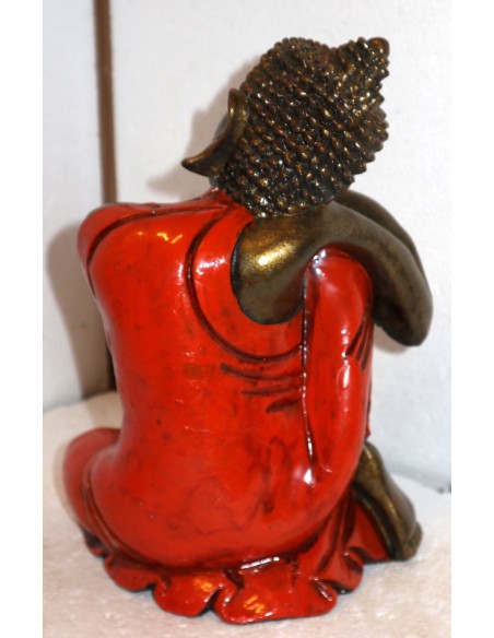Buddha relax in resina veste color arancio realizzato a mano cm 21x12x27 h sx