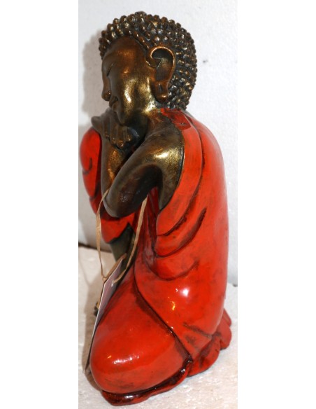Buddha relax in resina veste color arancio realizzato a mano cm 21x12x27 h sx