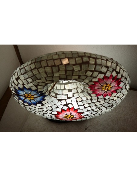 Lampada da tavolo sferica a ciambella in resina e mosaico con fiori colorati