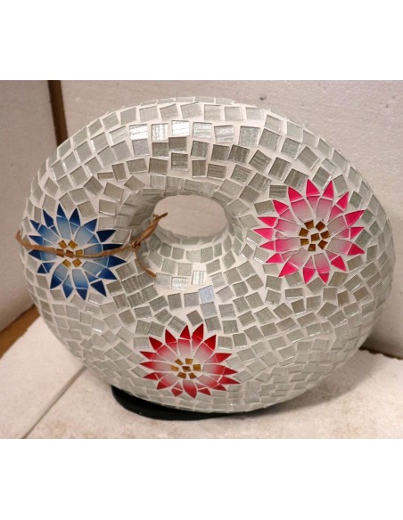 Lampada da tavolo sferica a ciambella in resina e mosaico con fiori colorati