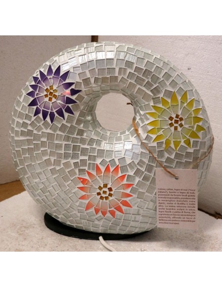 Lampada da tavolo sferica a ciambella in resina e mosaico con fiori colorati