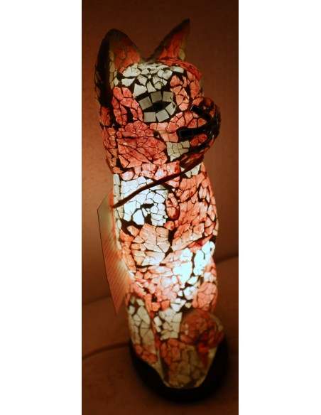 Lampada abatjour gatto cm 30 in resina e mosaico bianco e rosa gattino da tavolo