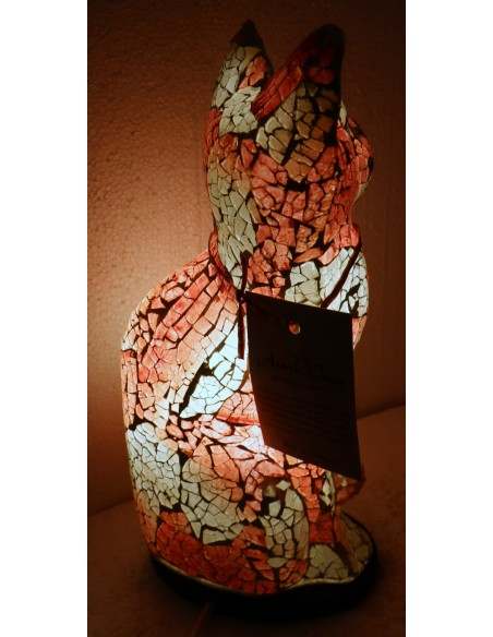 Lampada abatjour gatto cm 30 in resina e mosaico bianco e rosa gattino da tavolo