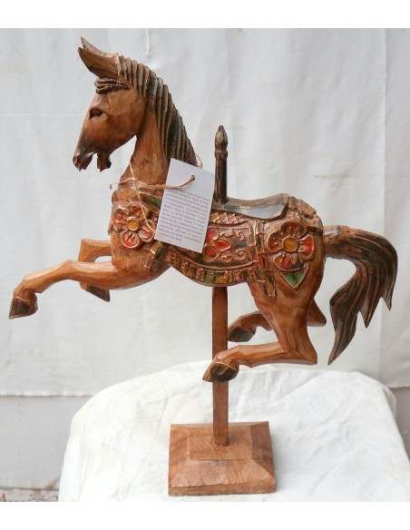 Cavallino beige marrone tipo giostra in legno cavallo creato dipinto a mano 42x10x50