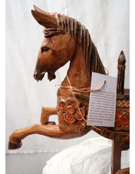 Cavallino beige marrone tipo giostra in legno cavallo creato dipinto a mano 42x10x50