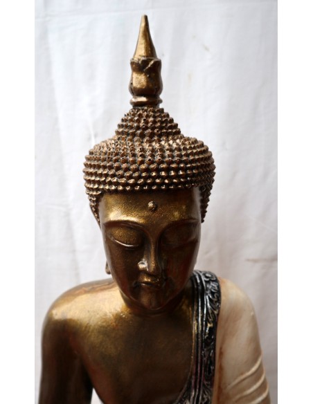 Buddha Thai in resina colorata veste bianca dipinta a mano cm 46x27x68h anticata