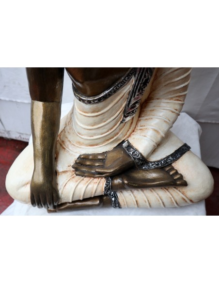 Buddha Thai in resina colorata veste bianca dipinta a mano cm 46x27x68h anticata