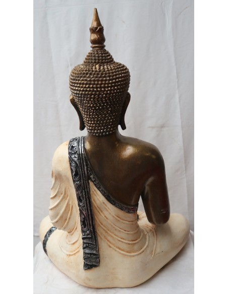 Buddha Thai in resina colorata veste bianca dipinta a mano cm 46x27x68h anticata