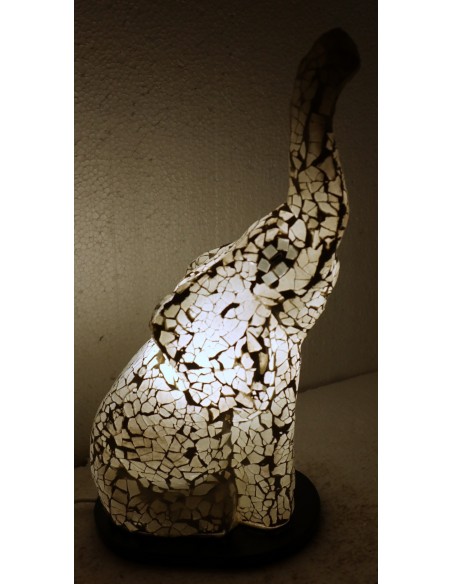 Lampada abatjour Elefante cm 12x10x30h in resina e mosaico bianco da tavolo