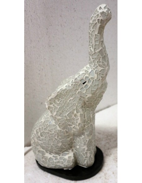 Lampada abatjour Elefante cm 12x10x30h in resina e mosaico bianco da tavolo