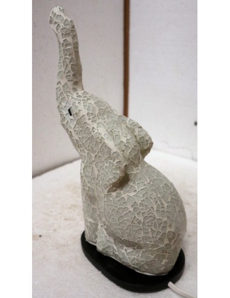 Lampada abatjour Elefante cm 12x10x30h in resina e mosaico bianco da tavolo
