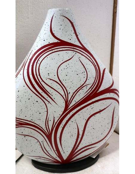 Lampada da tavolo abatjour in resina a bottiglia dipinta a mano bianca e rossa cm 35x10x44h