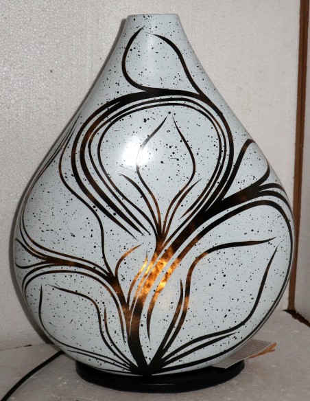 Lampada da tavolo abatjour in resina a bottiglia dipinta a mano bianca e nera cm 35x10x44h