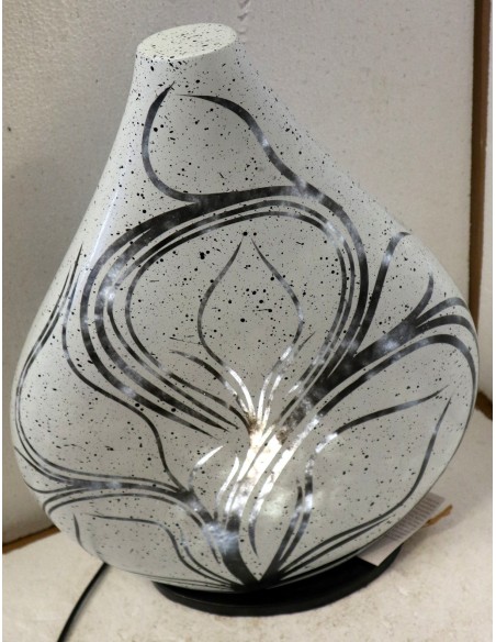 Lampada da tavolo abatjour in resina a bottiglia dipinta a mano bianca e nera cm 35x10x44h