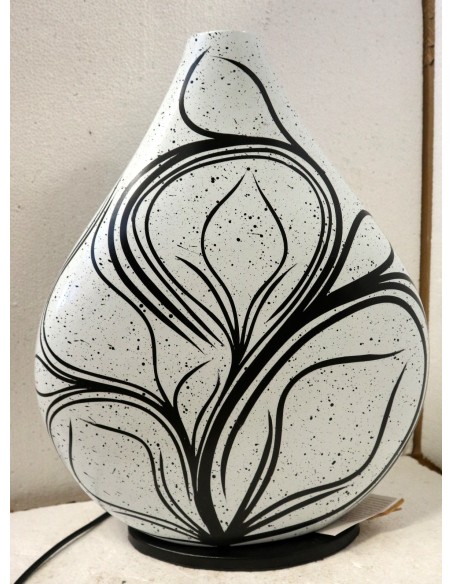 Lampada da tavolo abatjour in resina a bottiglia dipinta a mano bianca e nera cm 35x10x44h